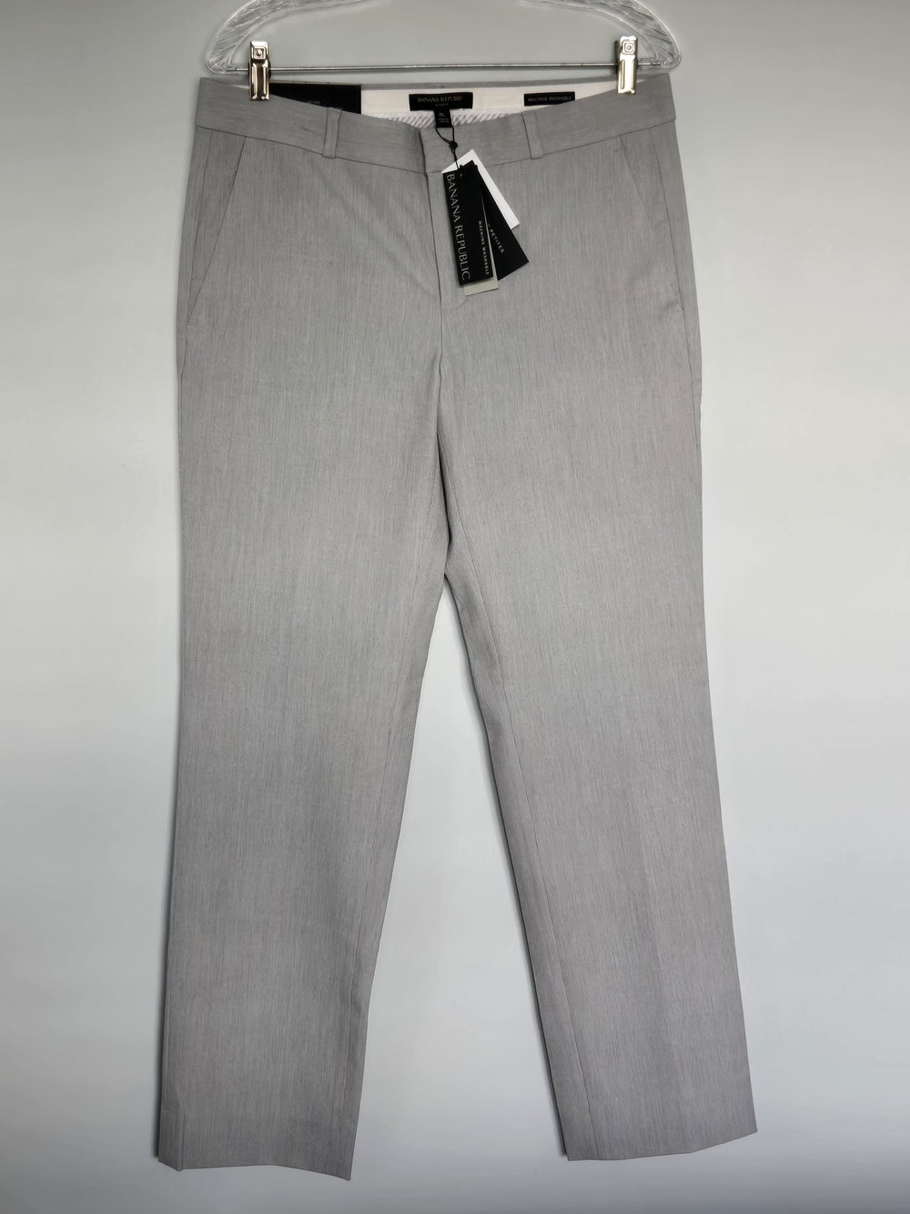Banana Republic Light Gray Textured Dress Pants Mid Rise Straight Leg 8 Long